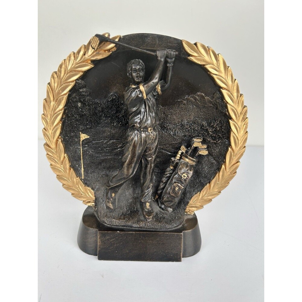 Vintage Golf Trophy Resin Plaque Award Desk Display Golfer Laurel Wreath